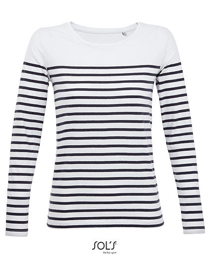 SOL´S - Women´s Long Sleeve Striped T-Shirt Matelot - White, Navy