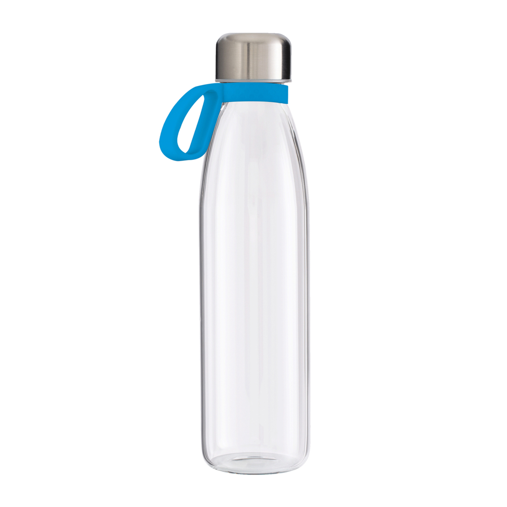 Trinkflasche GLASS - cyan, silber, transparent