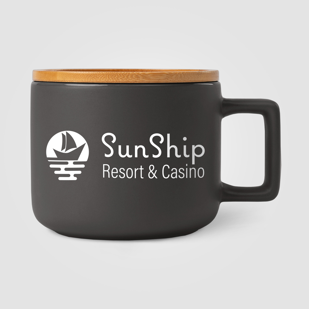 Café Virtuoso - 355 ml Keramiktasse mit Bambus-Deckel