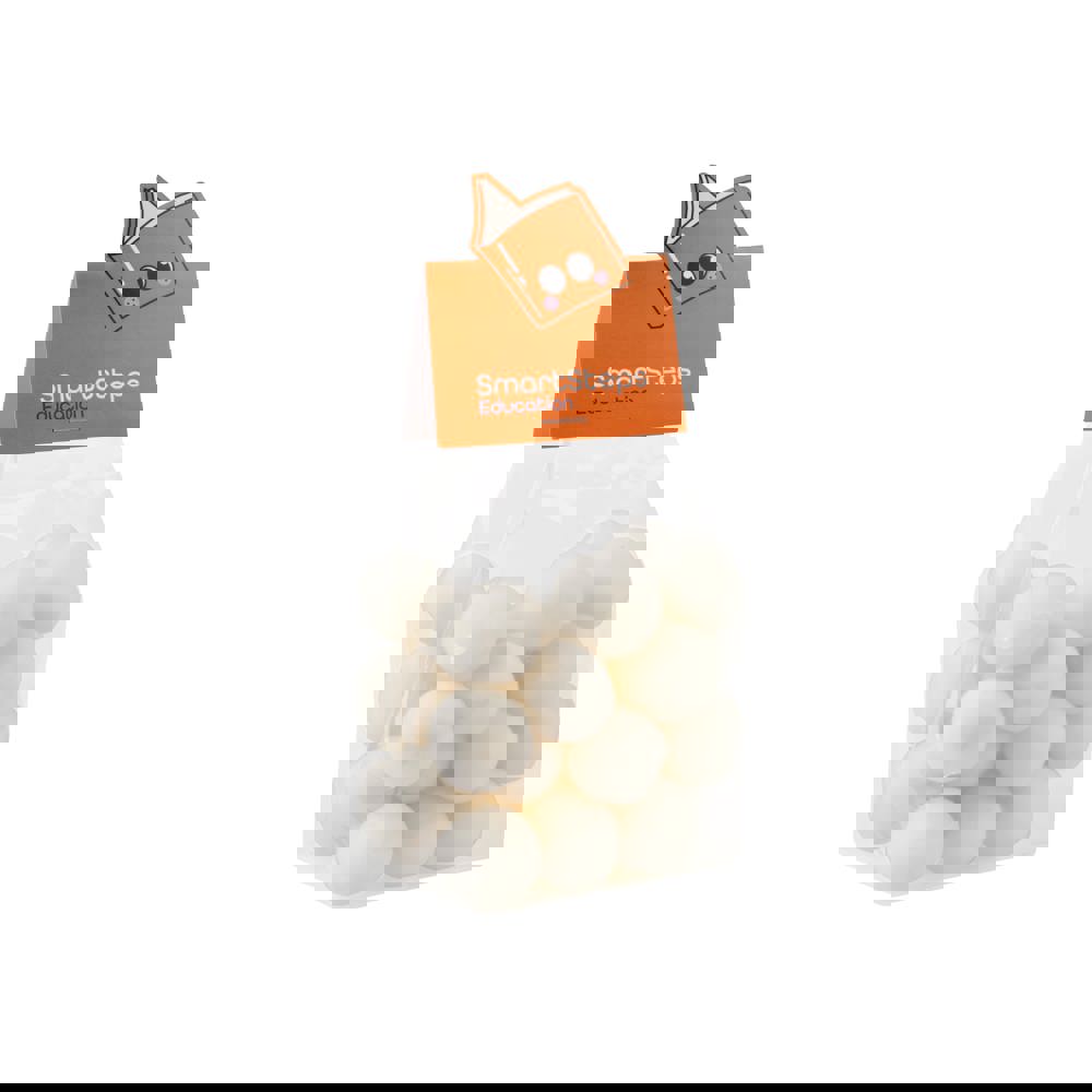 Blockbeutel mit Headerkarte in Ihrer eigenen Form und 150 Gramm Süßigkeiten - Transparent/Weiß