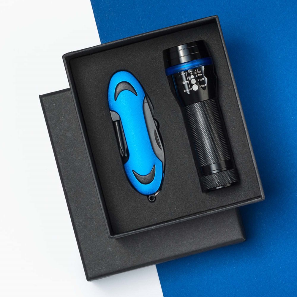 Set Colorado I: Taschenlampe Und Taschenmesser - blau
