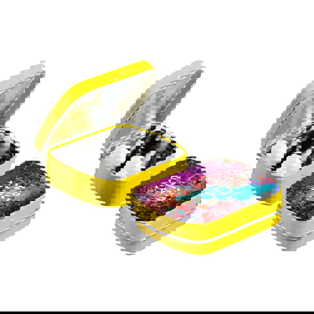 Mini Klappdeckeldose mit Süßigkeiten - gelb