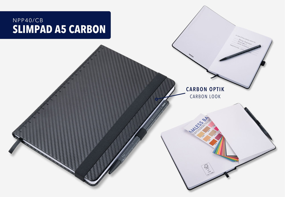 TROIKA Notizblock SLIMPAD A5 CARBON