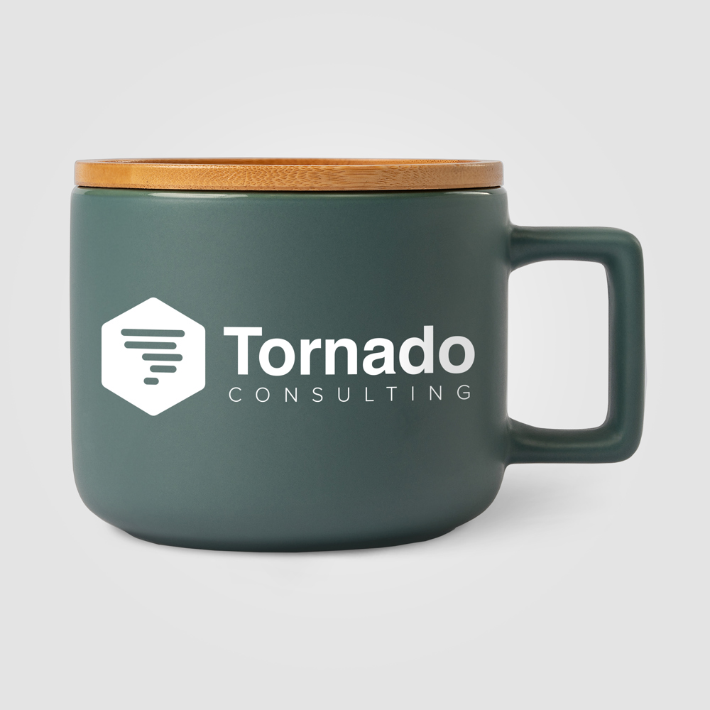 Café Virtuoso - 355 ml Keramiktasse mit Bambus-Deckel