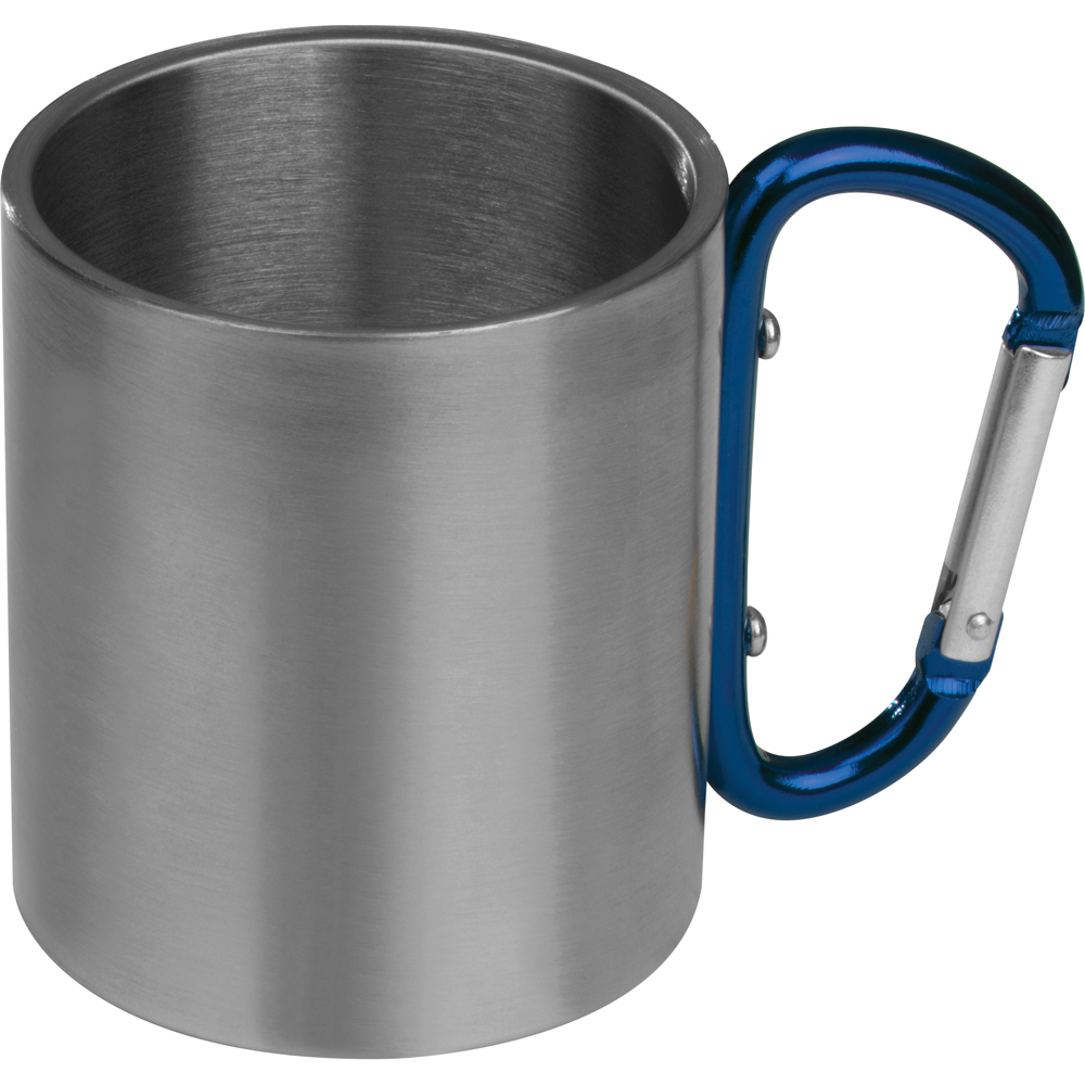 Tasse aus Metall mit Karabinerhaken, 200ml - blau